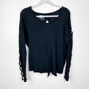 Blue Life Fit Black Long Sleeve Open Back Lace Up Sleeves Cotton Size Medium